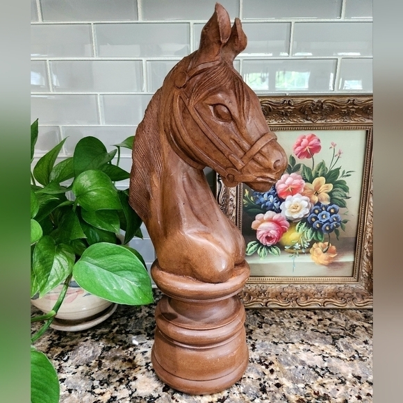 Vintage Hand Carved Wood Horse Head / Knight Chess Piece Sculpture - Picture 3 of 11